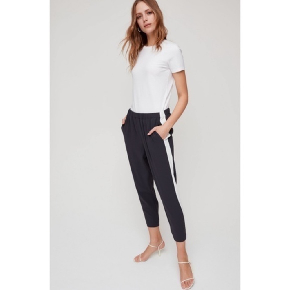 Babaton Black Tapered Track Pants with White Side Stripe